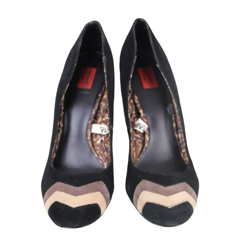 Missoni BLACK GENUINE LEATHER SUEDE HIGH HEEL ROUND TOE CLASSIC PUMP SHOES Sz 9